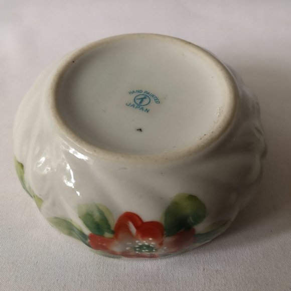 Vintage Hand-painted Porcelain Hair Receiver Made in Japan, Orange Flower Design - Picture 4 of 6